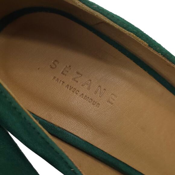 Sezane Heels Suede Bow Peep Toe Shoes Leather Classic FR 37 - Picture 9 of 11